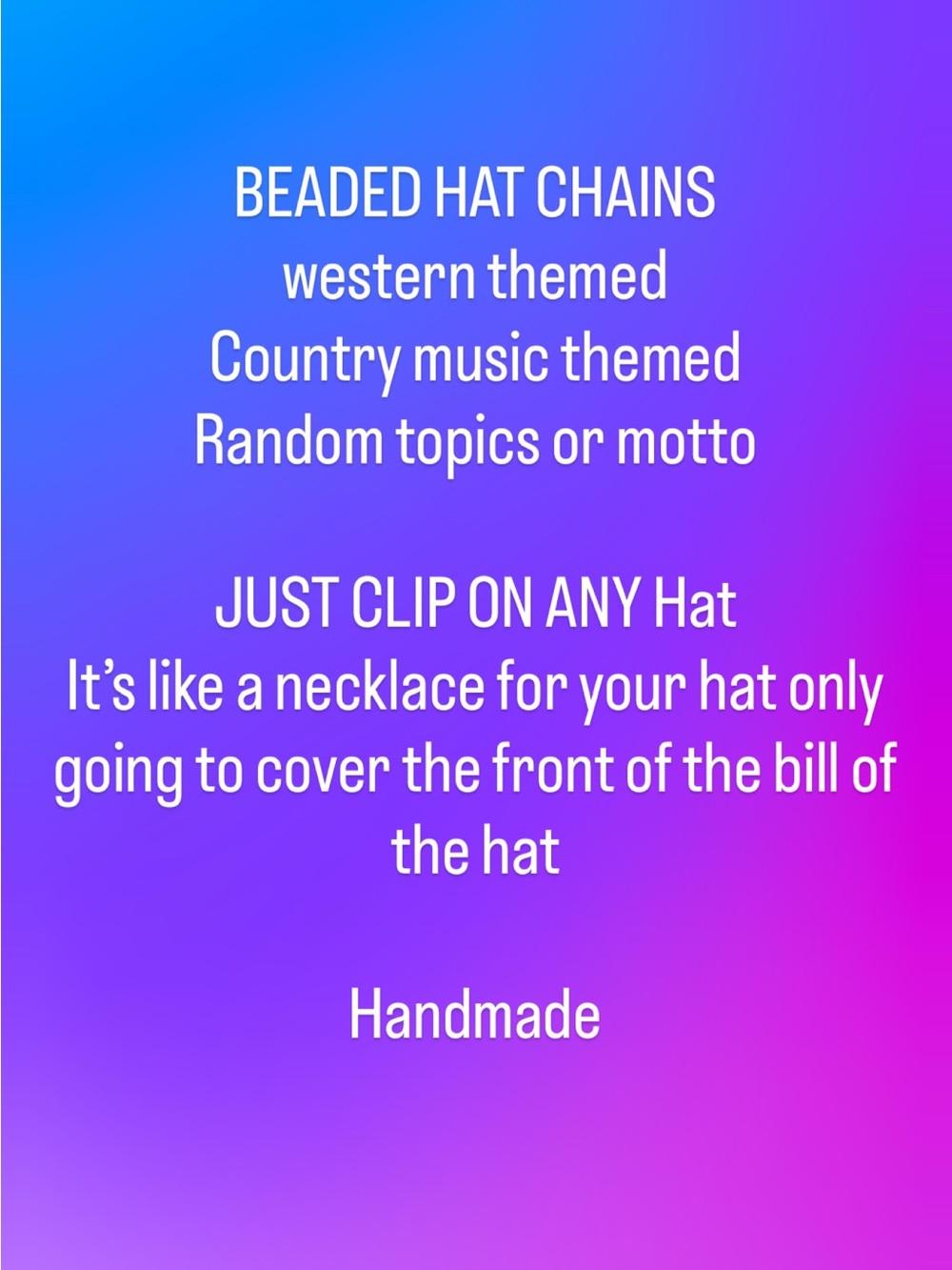 Beaded Hat chains - Just clip on any hat